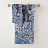 Kerstfeest Winter White Snowman Blue Rustic Bad Handdoek (Insitu)