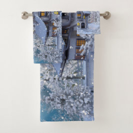 Kerstfeest Winter White Snowman Blue Rustic Bad Handdoek