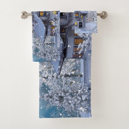 Kerstfeest Winter White Snowman Blue Rustic Bad Handdoek (Insitu)