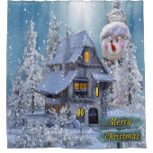 Kerstfeest Winter White Snowman Blue Rustic Douchegordijn (Voorkant)