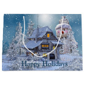 Kerstfeest Winter White Snowman Blue Rustic Groot Cadeauzakje (Voorkant)