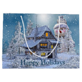 Kerstfeest Winter White Snowman Blue Rustic Groot Cadeauzakje (Achterkant)