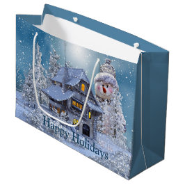 Kerstfeest Winter White Snowman Blue Rustic Groot Cadeauzakje