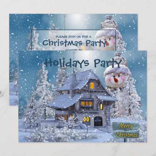 Kerstfeest Winter White Snowman Blue Rustic Kaart (Voorkant / Achterkant)