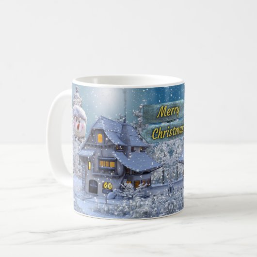 Kerstfeest Winter White Snowman Blue Rustic Koffiemok (Voorkant links)