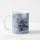 Kerstfeest Winter White Snowman Blue Rustic Koffiemok (Links)
