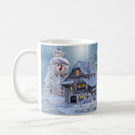 Kerstfeest Winter White Snowman Blue Rustic Koffiemok