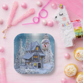 Kerstfeest Winter White Snowman Blue Rustic Papieren Bordje (Feest)