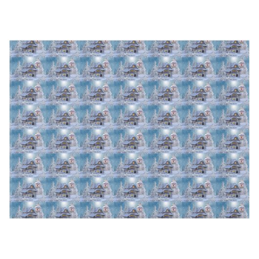 Kerstfeest Winter White Snowman Blue Rustic Tafelkleed (Voorkant (Horizontaal))