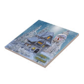 Kerstfeest Winter White Snowman Blue Rustic Tegeltje (Zijkant)