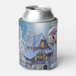Kerstfeest Winter Witte Sneeuwman Blauw Rustiek Blikjeskoeler