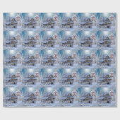 Kerstfeest Winter Witte Sneeuwman Blauw Rustiek Cadeaupapier (Vlak)