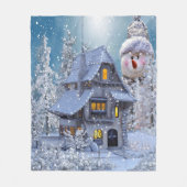 Kerstfeest Winter Witte Sneeuwman Blauw Rustiek Fleece Deken (Voorkant)