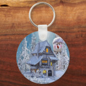 Kerstfeest Winter Witte Sneeuwman Blauw Rustiek Sleutelhanger (Voorkant)