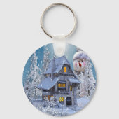 Kerstfeest Winter Witte Sneeuwman Blauw Rustiek Sleutelhanger (Achterkant)