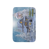 Kerstfeest Winter Witte Sneeuwman Blauwe Rustieke Badmat (Voorkant Verticaal)