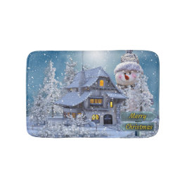 Kerstfeest Winter Witte Sneeuwman Blauwe Rustieke Badmat