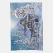 Kerstfeest Winter Witte Sneeuwman Blauwe Rustieke Theedoek (Verticaal)