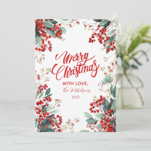 Kerstfeest wintergebladerte feestdagenkaart (Staand voorkant)