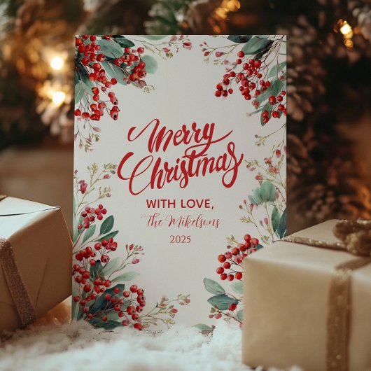 Kerstfeest wintergebladerte feestdagenkaart