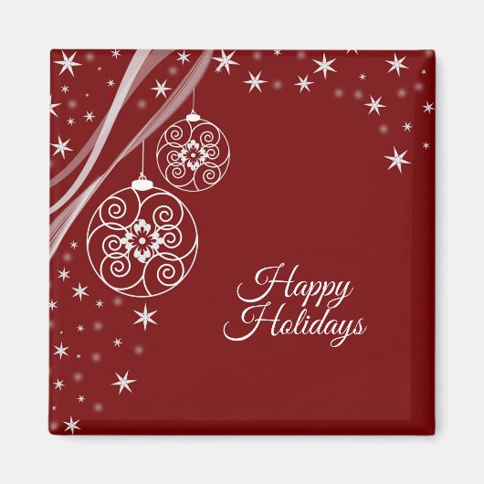 Kerstfeest Wit Decor Sterren Rood Elegant Magneet (Voorkant)