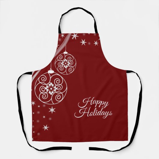 Kerstfeest Wit Decor Sterren Rood Elegant Schort (Voorkant)