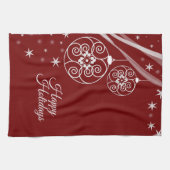 Kerstfeest Wit Decor Sterren Rood Elegant Theedoek (Horizontaal)
