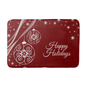 Kerstfeest Wit Decoratie Sterren Rood Elegant Badmat