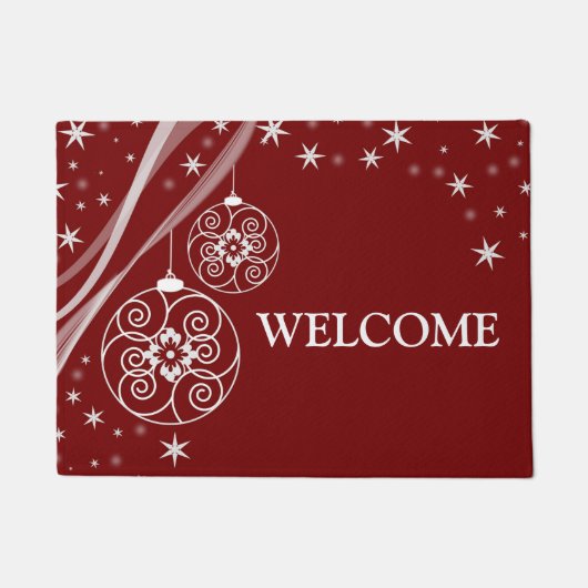Kerstfeest Wit Decoratie Sterren Rood Elegant Deurmat (Voorkant)