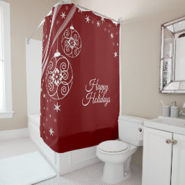 Kerstfeest Wit Decoratie Sterren Rood Elegant Douchegordijn