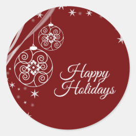 Kerstfeest Wit Decoratie Sterren Rood Elegant Ronde Sticker