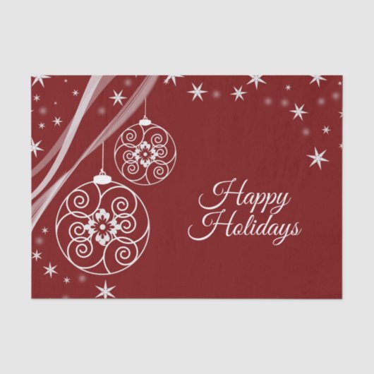 Kerstfeest Wit Decoratie Sterren Rood Elegant Tissuepapier (Voorkant)