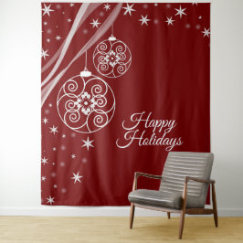 Kerstfeest Wit Decoratie Sterren Rood Elegant Wandkleed