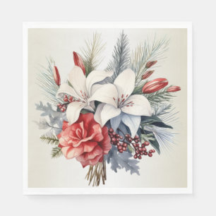 Kerstfeest Wit Rode Bloemen Vakantie Elegant Servet