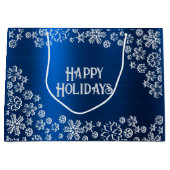 Kerstfeest Wit Sneeuwvlokken Navy Blauw Groot Cadeauzakje (Voorkant)