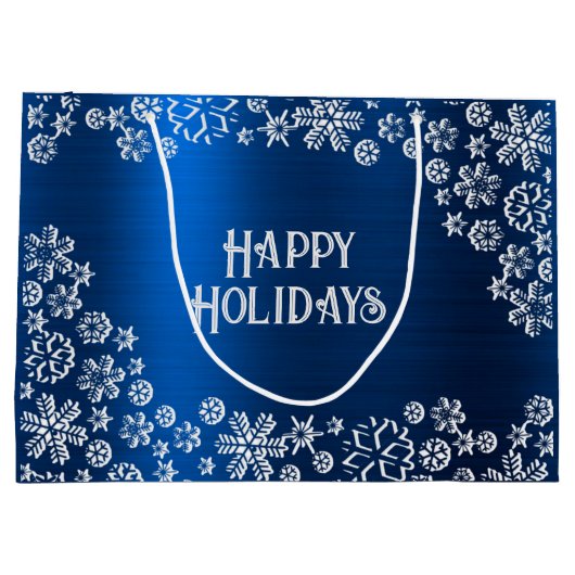 Kerstfeest Wit Sneeuwvlokken Navy Blauw Groot Cadeauzakje (Achterkant)