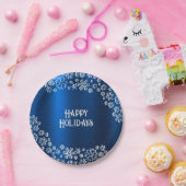 Kerstfeest Wit Sneeuwvlokken Navy Blauw Papieren Bordje (Feest)