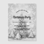 Kerstfeest wit zilveren sneeuwvlokken luxe magnetische uitnodiging (Voorkant)