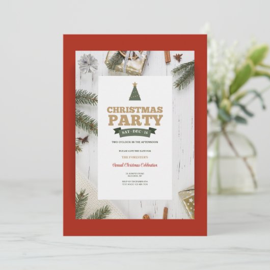 Kerstfeest Witte Eiken Uitnodiging (Staand voorkant)