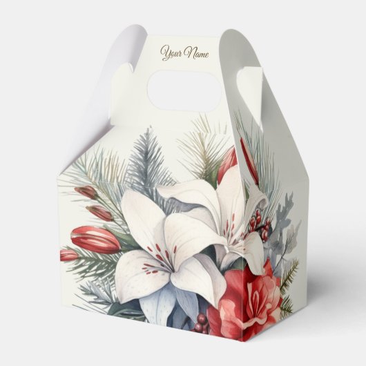 Kerstfeest Witte Rode Bloemen Feestdagen Elegant Bedankdoosjes (Voorkant Zijde)