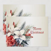 Kerstfeest Witte Rode Bloemen Feestdagen Elegant Feestdagenkaart (Voorkant / Achterkant)