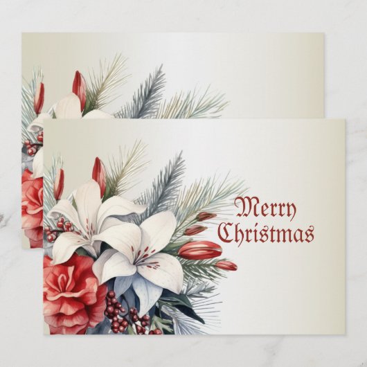 Kerstfeest Witte Rode Bloemen Feestdagen Elegant Feestdagenkaart (Voorkant / Achterkant)