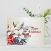 Kerstfeest Witte Rode Bloemen Feestdagen Elegant Feestdagenkaart (Staand voorkant)