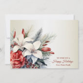 Kerstfeest Witte Rode Bloemen Feestdagen Elegant Feestdagenkaart (Achterkant)