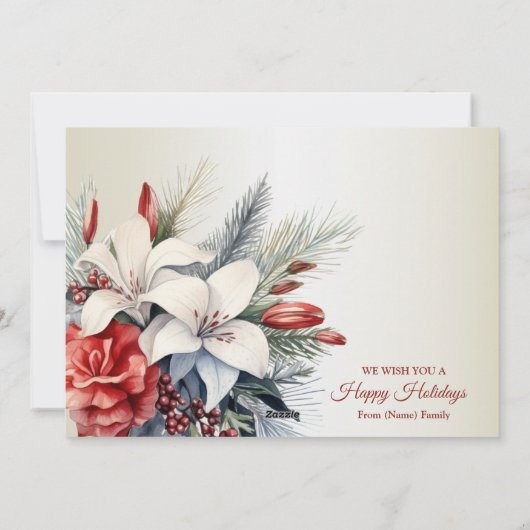Kerstfeest Witte Rode Bloemen Feestdagen Elegant Feestdagenkaart (Achterkant)