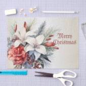 Kerstfeest Witte Rode Bloemen Feestdagen Elegant Tissuepapier (Craft)