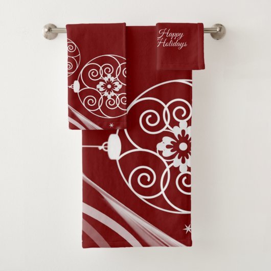 Kerstfeest Witte Siersterren Rood Elegant Bad Handdoek (Insitu)