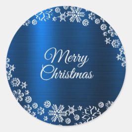 Kerstfeest Witte Sneeuwvlokken Nave Blue Ronde Sticker