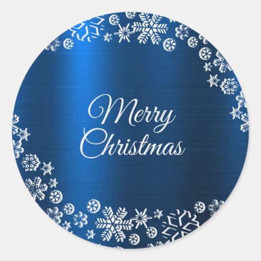 Kerstfeest Witte Sneeuwvlokken Nave Blue Ronde Sticker (Voorkant)