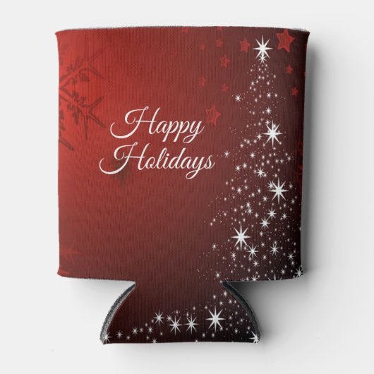 Kerstfeest Witte sterren Boom Rode sneeuwvlokken Blikjeskoeler (Voorkant)